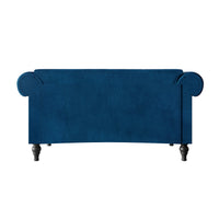 Home Design Kelso Velvet Rolled Arm Loveseat with Deep Button Tufting, Nailhead Trim and Turned Legs