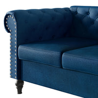Home Design Kelso Velvet Rolled Arm Loveseat with Deep Button Tufting, Nailhead Trim and Turned Legs