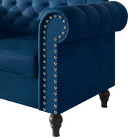 Home Design Kelso Velvet Rolled Arm Loveseat with Deep Button Tufting, Nailhead Trim and Turned Legs