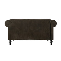 Home Design Kelso Velvet Rolled Arm Loveseat with Deep Button Tufting, Nailhead Trim and Turned Legs