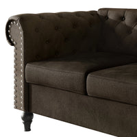 Home Design Kelso Velvet Rolled Arm Loveseat with Deep Button Tufting, Nailhead Trim and Turned Legs