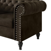 Home Design Kelso Velvet Rolled Arm Loveseat with Deep Button Tufting, Nailhead Trim and Turned Legs