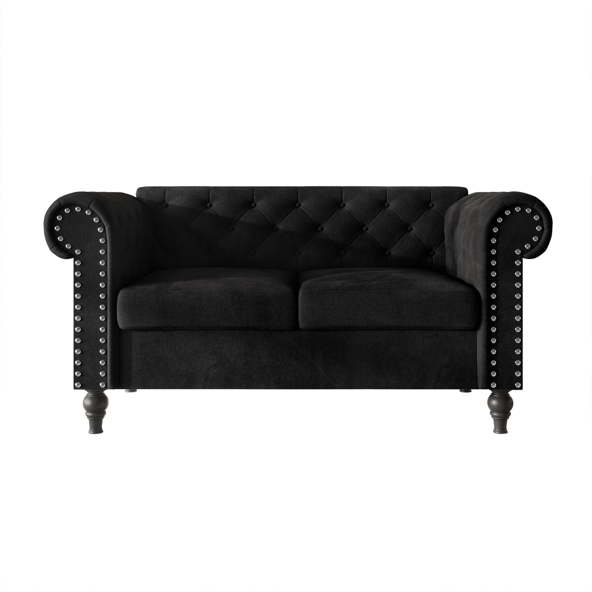 Home Design Kelso 3-Piece Velvet Living Room Set With Rolled Arm Chair, Loveseat and Sofa, Deep Button Tufting and Turned Legs