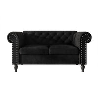 Home Design Kelso 3-Piece Velvet Living Room Set With Rolled Arm Chair, Loveseat and Sofa, Deep Button Tufting and Turned Legs