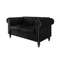 Home Design Kelso Velvet Rolled Arm Loveseat with Deep Button Tufting, Nailhead Trim and Turned Legs