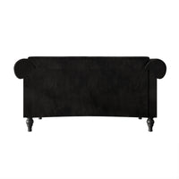 Home Design Kelso Velvet Rolled Arm Loveseat with Deep Button Tufting, Nailhead Trim and Turned Legs