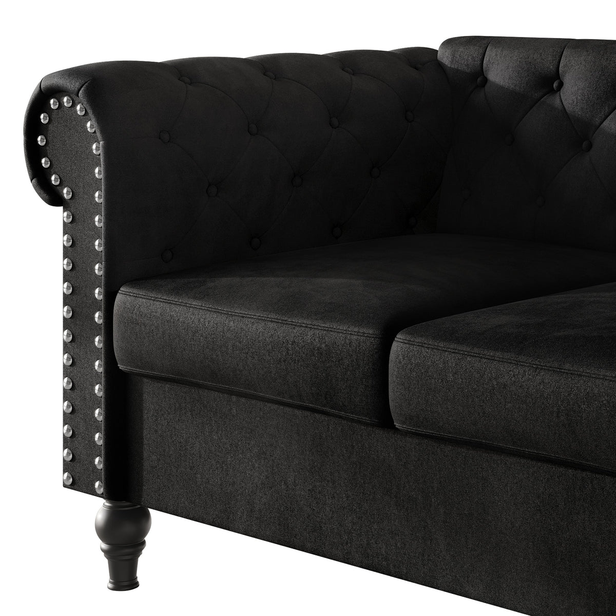 Home Design Kelso Velvet Rolled Arm Loveseat with Deep Button Tufting, Nailhead Trim and Turned Legs