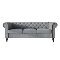 Home Design Kelso Velvet Rolled Arm Sofa with Deep Button Tufting, Nailhead Trim and Turned Legs