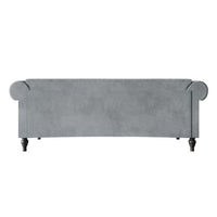 Home Design Kelso Velvet Rolled Arm Sofa with Deep Button Tufting, Nailhead Trim and Turned Legs