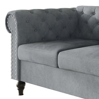 Home Design Kelso Velvet Rolled Arm Sofa with Deep Button Tufting, Nailhead Trim and Turned Legs