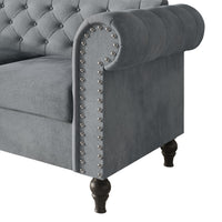 Home Design Kelso Velvet Rolled Arm Sofa with Deep Button Tufting, Nailhead Trim and Turned Legs