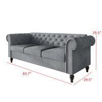 Home Design Kelso 3-Piece Velvet Living Room Set With Rolled Arm Chair, Loveseat and Sofa, Deep Button Tufting and Turned Legs