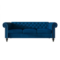 Home Design Kelso 3-Piece Velvet Living Room Set With Rolled Arm Chair, Loveseat and Sofa, Deep Button Tufting and Turned Legs