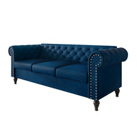 Home Design Kelso Velvet Rolled Arm Sofa with Deep Button Tufting, Nailhead Trim and Turned Legs