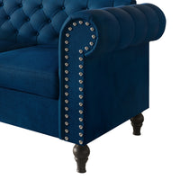 Home Design Kelso Velvet Rolled Arm Sofa with Deep Button Tufting, Nailhead Trim and Turned Legs
