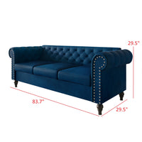 Home Design Kelso Velvet Rolled Arm Sofa with Deep Button Tufting, Nailhead Trim and Turned Legs