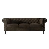 Home Design Kelso Velvet Rolled Arm Sofa with Deep Button Tufting, Nailhead Trim and Turned Legs