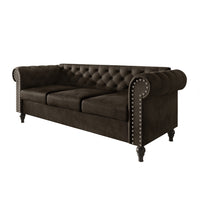Home Design Kelso Velvet Rolled Arm Sofa with Deep Button Tufting, Nailhead Trim and Turned Legs