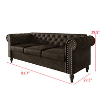Home Design Kelso Velvet Rolled Arm Sofa with Deep Button Tufting, Nailhead Trim and Turned Legs