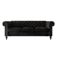 Home Design Kelso Velvet Rolled Arm Sofa with Deep Button Tufting, Nailhead Trim and Turned Legs