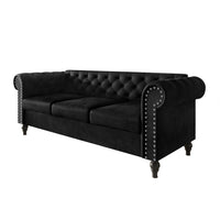Home Design Kelso 3-Piece Velvet Living Room Set With Rolled Arm Chair, Loveseat and Sofa, Deep Button Tufting and Turned Legs