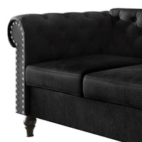 Home Design Kelso Velvet Rolled Arm Sofa with Deep Button Tufting, Nailhead Trim and Turned Legs