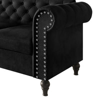 Home Design Kelso Velvet Rolled Arm Sofa with Deep Button Tufting, Nailhead Trim and Turned Legs