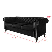 Home Design Kelso 3-Piece Velvet Living Room Set With Rolled Arm Chair, Loveseat and Sofa, Deep Button Tufting and Turned Legs