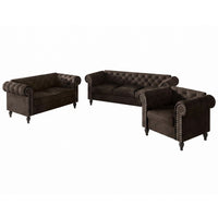 Home Design Kelso 3-Piece Velvet Living Room Set With Rolled Arm Chair, Loveseat and Sofa, Deep Button Tufting and Turned Legs