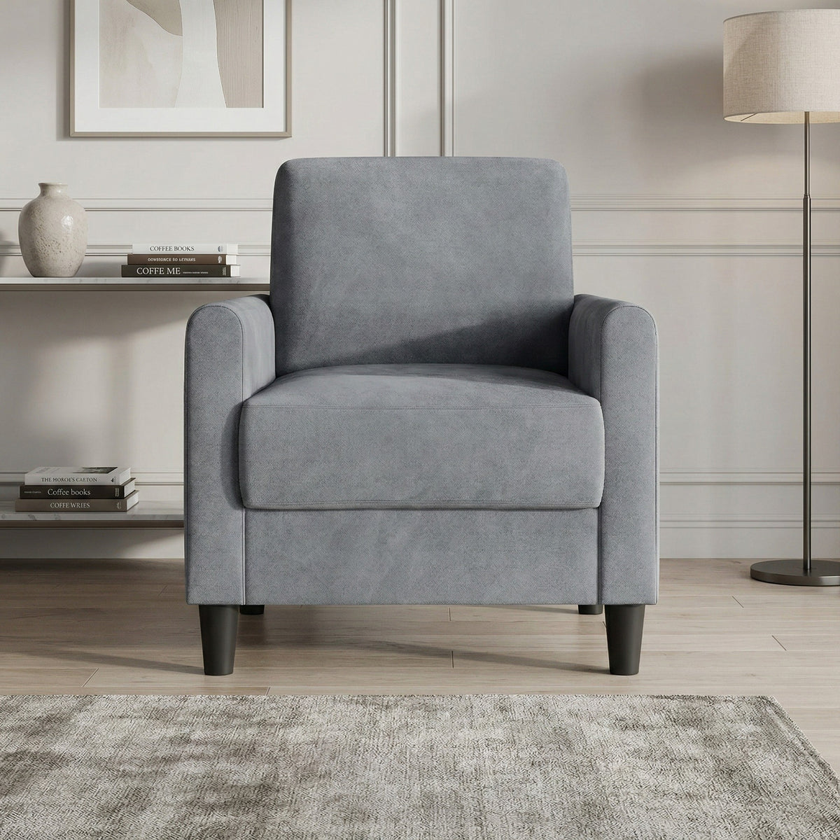 Home Design Goliad Velvet Armchair with Pocket Spring, Soft Cushions, Clean Lines Design