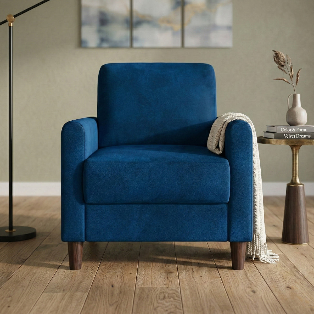 Home Design Goliad Velvet Armchair with Pocket Spring, Soft Cushions, Clean Lines Design