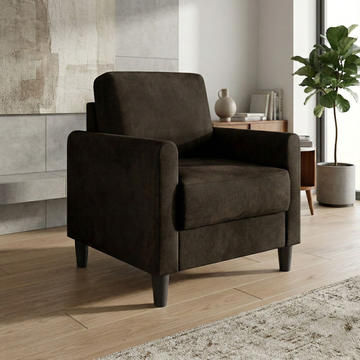 Home Design Goliad Velvet Armchair with Pocket Spring, Soft Cushions, Clean Lines Design