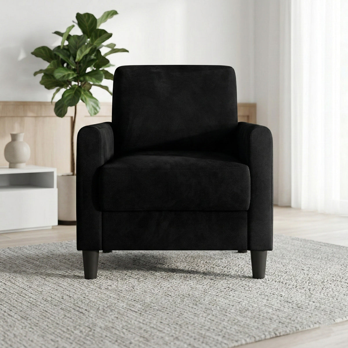 Home Design Goliad Velvet Armchair with Pocket Spring, Soft Cushions, Clean Lines Design