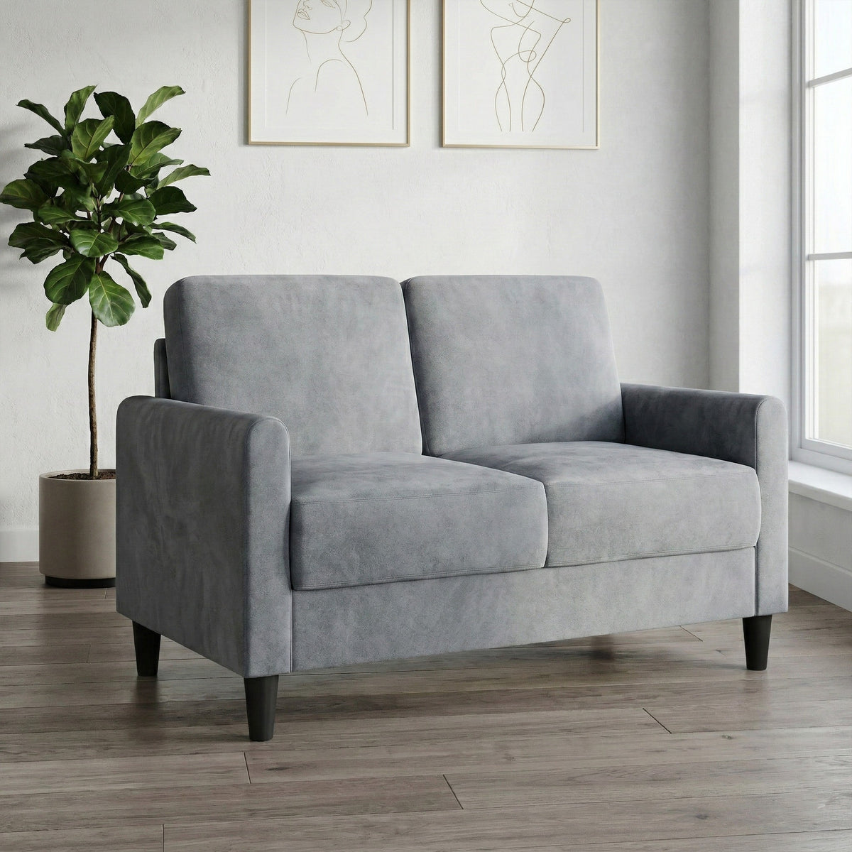 Home Design Goliad Velvet Arm Loveseat with Pocket Spring, Soft Cushions, Clean Lines Design