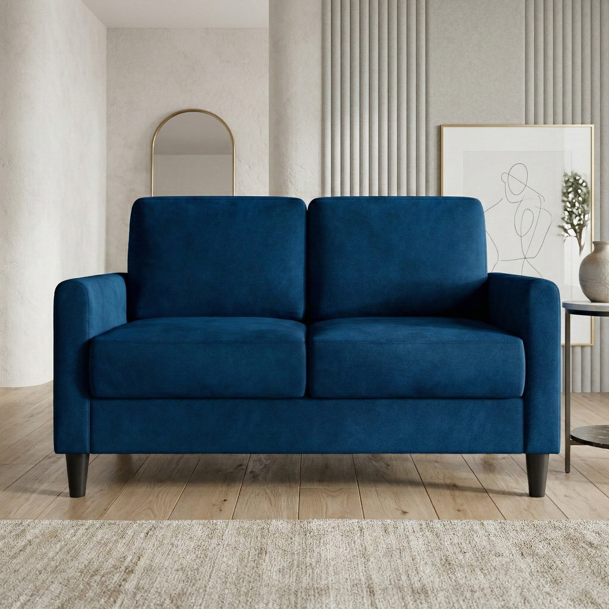 Home Design Goliad Velvet Arm Loveseat with Pocket Spring, Soft Cushions, Clean Lines Design