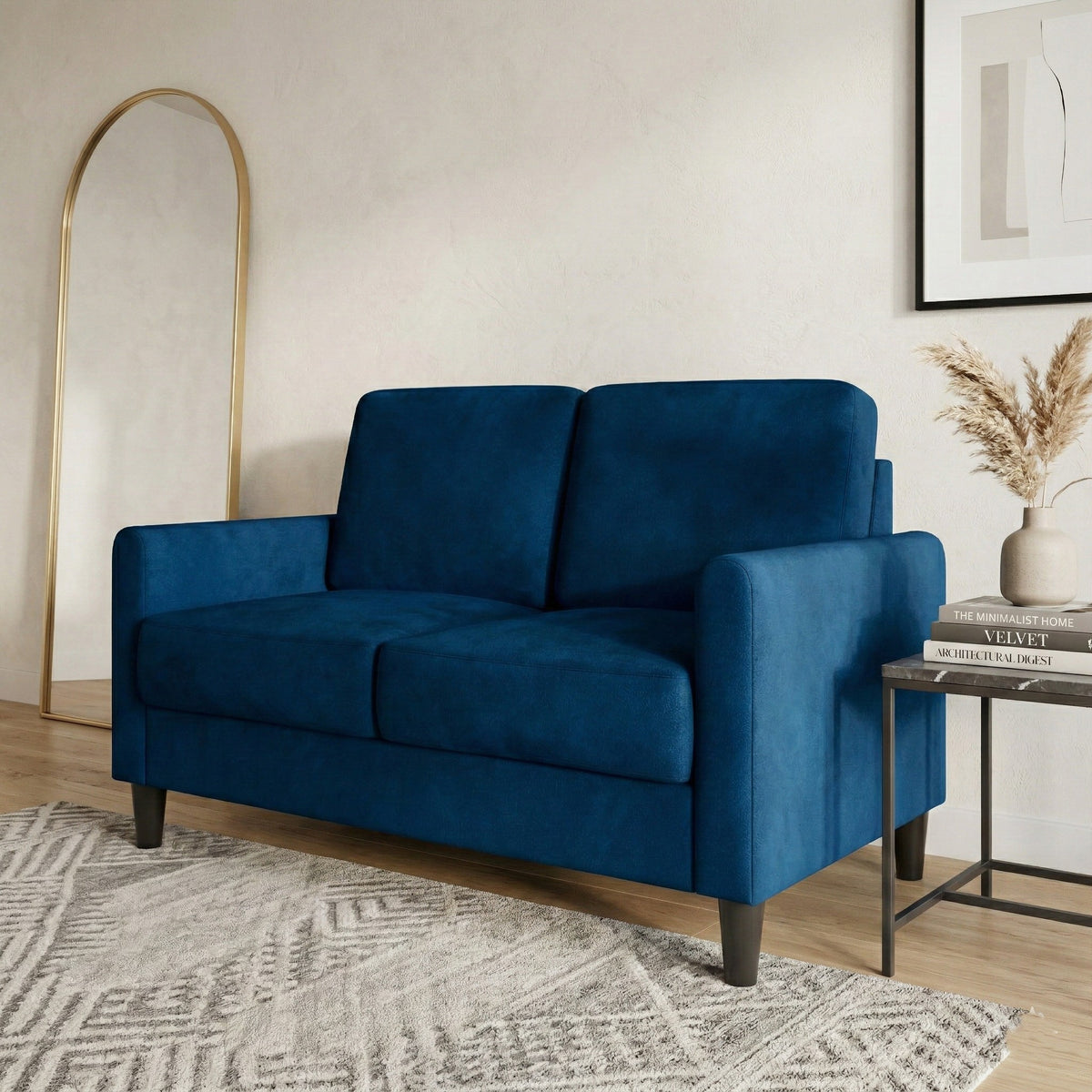 Home Design Goliad Velvet Arm Loveseat with Pocket Spring, Soft Cushions, Clean Lines Design