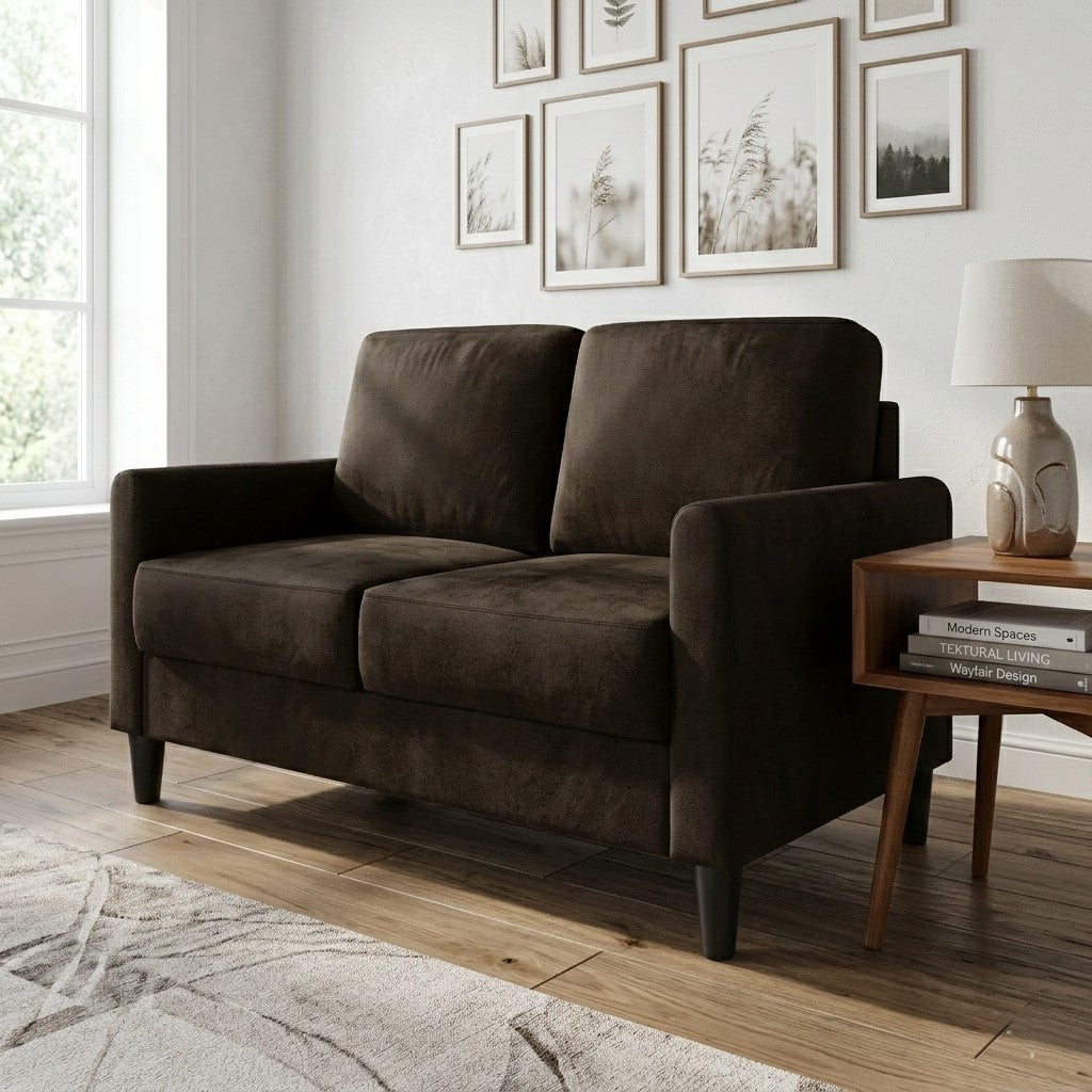Home Design Goliad Velvet Arm Loveseat with Pocket Spring, Soft Cushions, Clean Lines Design
