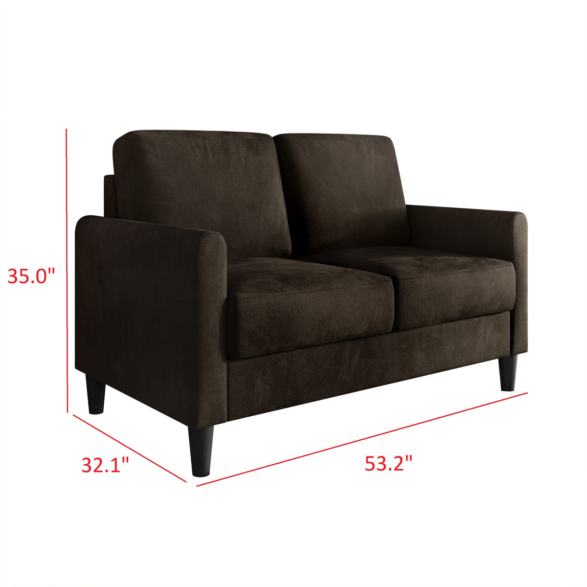 Home Design Goliad Velvet Arm Loveseat with Pocket Spring, Soft Cushions, Clean Lines Design
