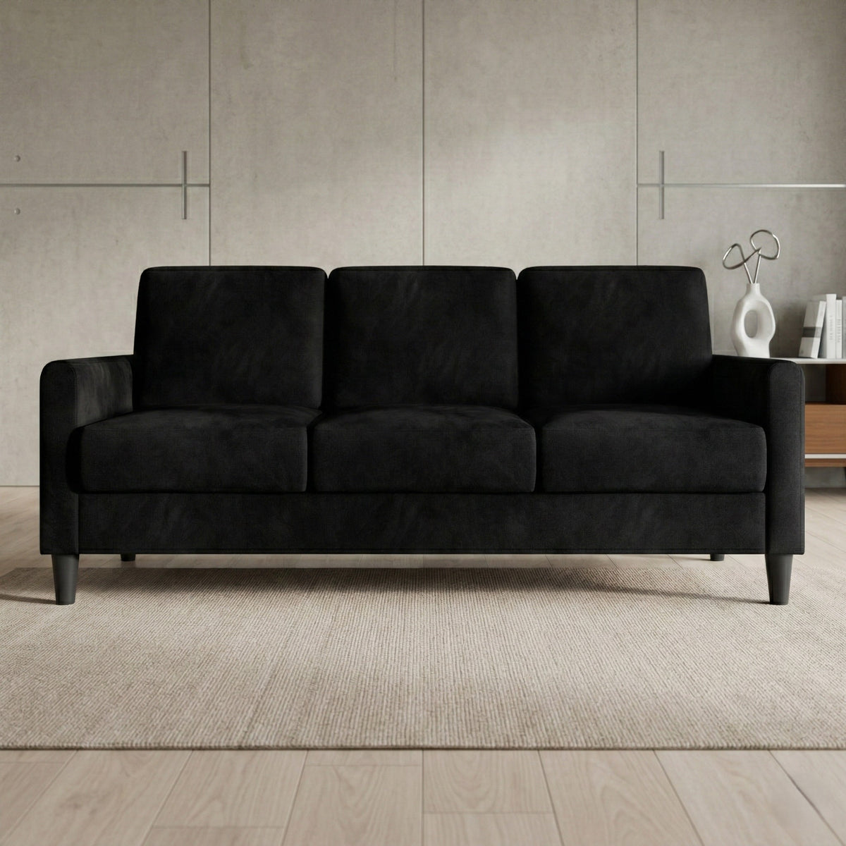 Home Design Goliad Velvet Arm Sofa with Pocket Spring, Soft Cushions, Clean Lines Design