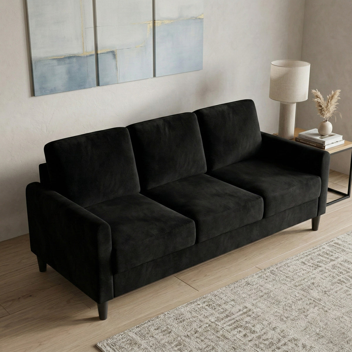 Home Design Goliad Velvet Arm Sofa with Pocket Spring, Soft Cushions, Clean Lines Design