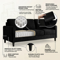Home Design Goliad Velvet Armchair with Pocket Spring, Soft Cushions, Clean Lines Design
