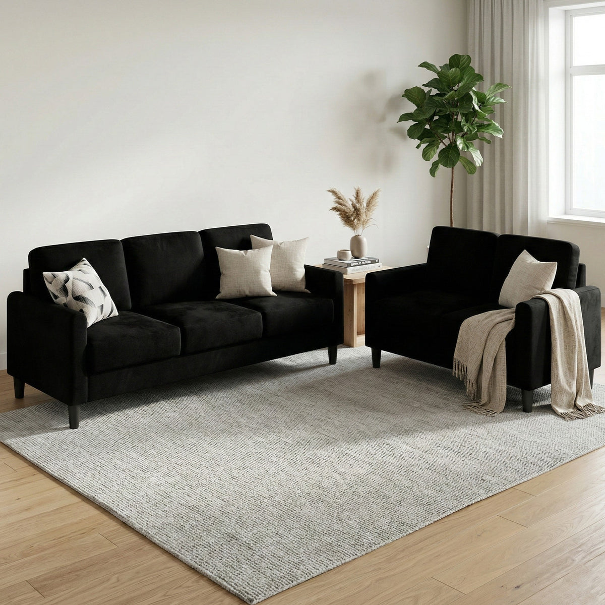 Home Design Goliad 2-Piece Velvet Living Room Set with Loveseat and Sofa, Pocket Spring Design, Soft Cushions, Clean Lines Design