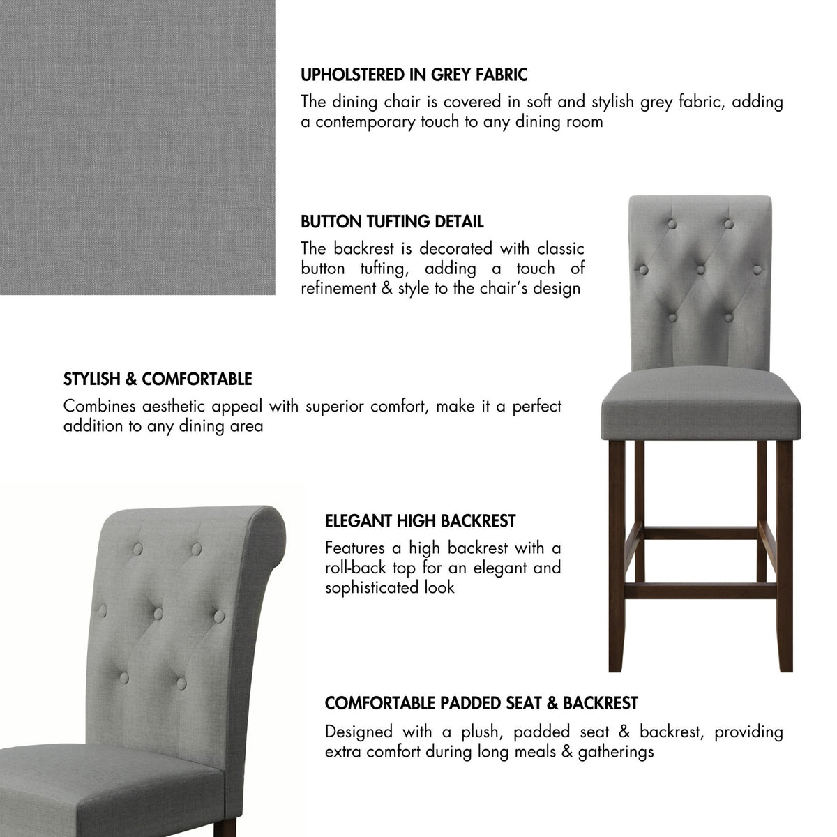 Home Design Dothan Counter Height Dining Chair (Set of 4), Gray/ Brown