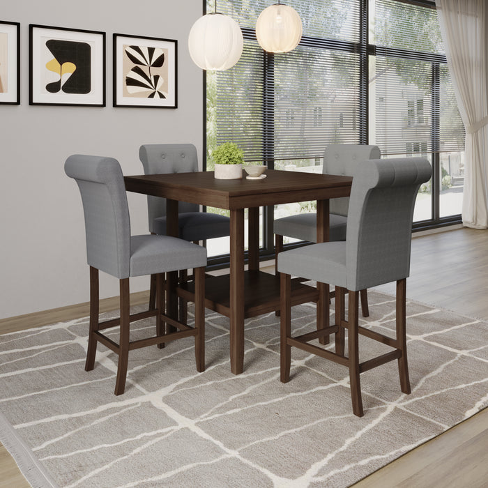 Home Design Dothan Counter Height 5 Piece Dining Set, Brown / Gray