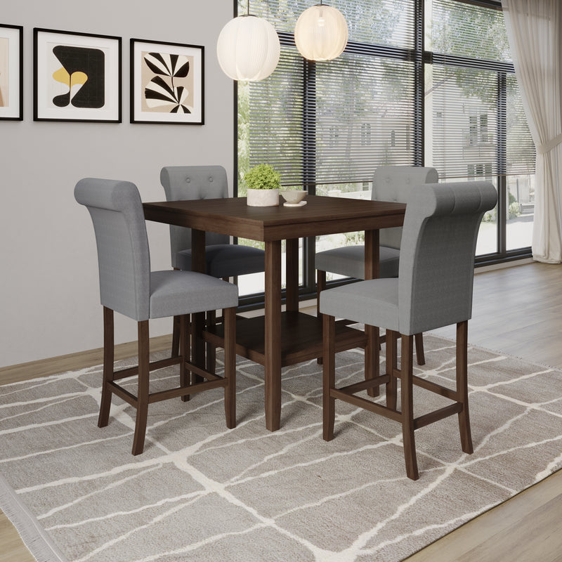 Home Design Dothan Counter Height 5 Piece Dining Set, Brown / Gray