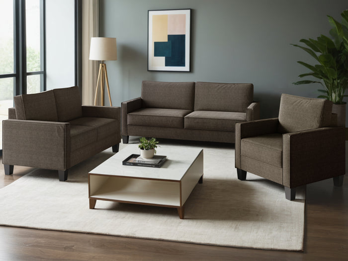 Home Design Marcia 3-Piece Square Arm Living Room Furniture Set with Armchair, Loveseat and Sofa, Brown