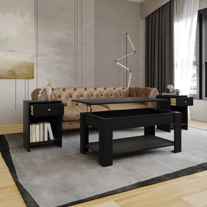 Home Design Magnolia 3 Piece Coffee Table Set - Includes Coffee table with Lift-Up top and 2 End Tables
