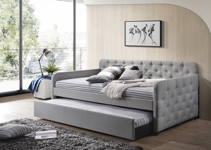 Home Design Uma Linen Upholstered Daybed with Button Tufting – Ideal for Bedroom or Guest Room
