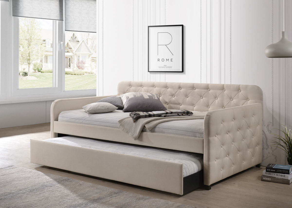 Home Design Uma Linen Upholstered Daybed with Button Tufting – Ideal for Bedroom or Guest Room