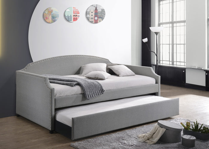 Home Design Yamna Linen Upholstered Daybed with Trundle and Nailhead Trim Design, Easy Assembly